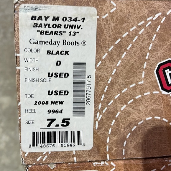 Baylor University Bears Gameday Boots Cowboy Boots NWT - Picture 15 of 15